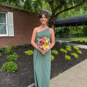 Azazie Eucalyptus One Shoulder Bridesmaid Dress